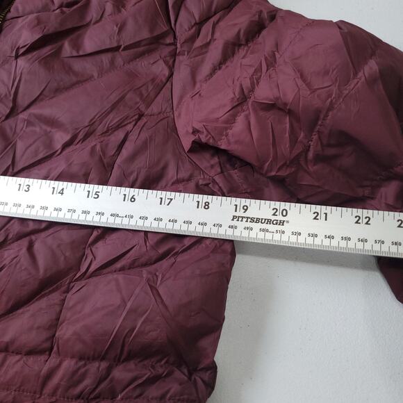 Talbots Coat Womens Small Petite Burgundy Down Puffer Quilted Hood Faux Fur Trim - Picture 9 of 10